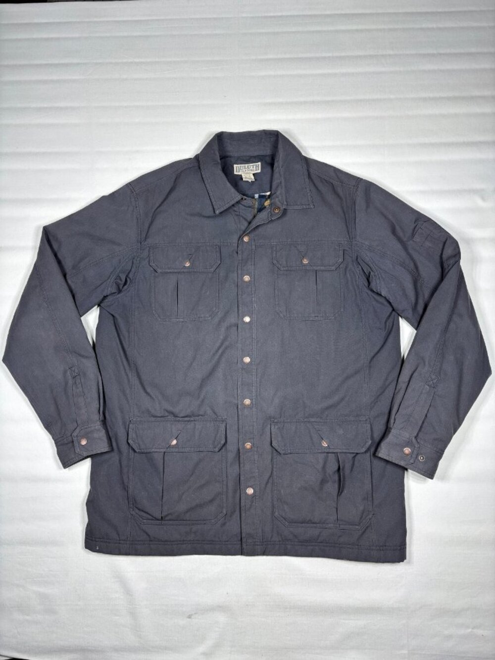 Duluth Trading Canvas Quilt Flannel Lined Shirt Jacket Shacket Gray Mens XLT